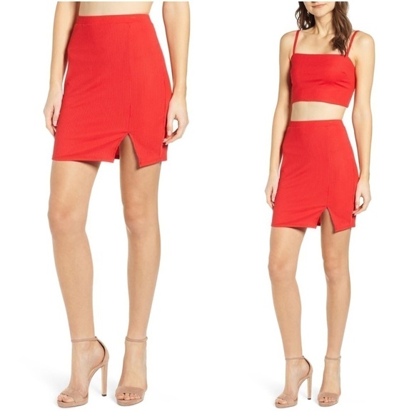 NEW Leith red scarlet ribbed mini skirt - Picture 1 of 6